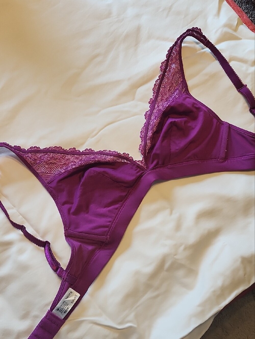 Wacoal Plum Lace Plunge Bralette with Light-Lilac Floral Embroidery - Picture 5 of 8
